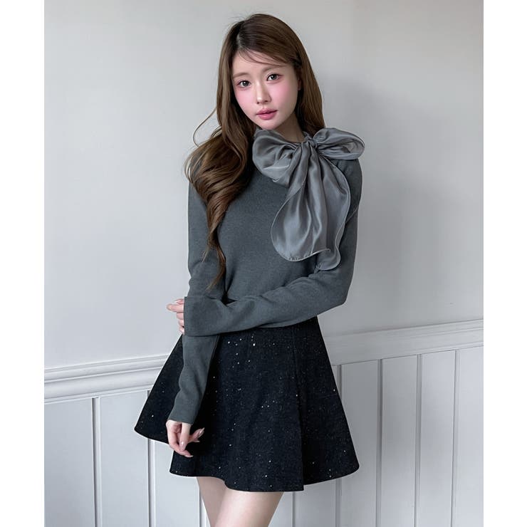 【着用動画あり 3色 2サイズ展開】パールフレアニットスカート | by muni:r | 詳細画像3 