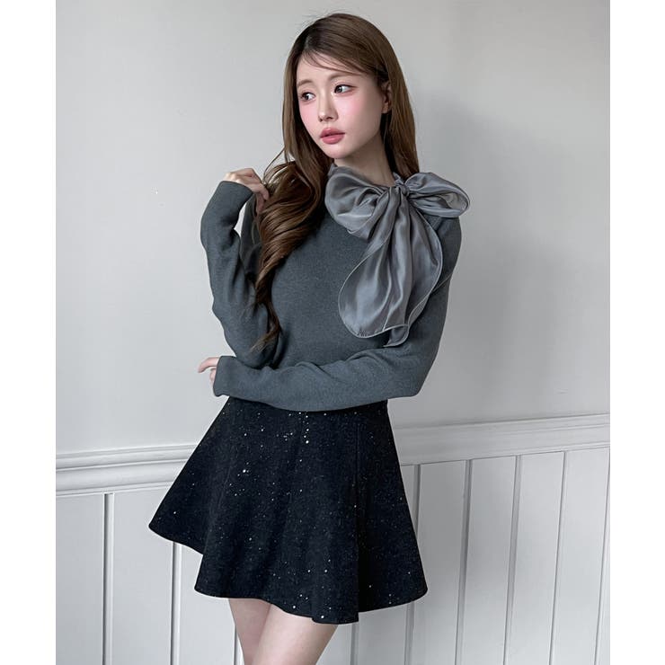 【着用動画あり 3色 2サイズ展開】パールフレアニットスカート | by muni:r | 詳細画像5 