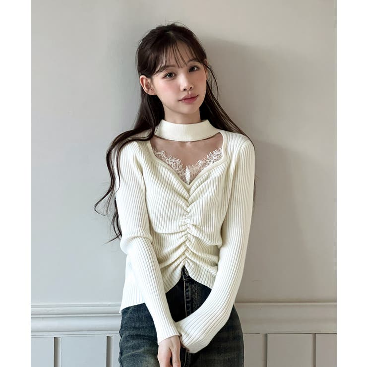 レースシャーリングニットトップス 2025 AW | by muni:r | 詳細画像1 