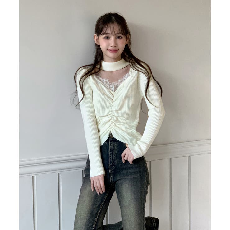 レースシャーリングニットトップス 2025 AW | by muni:r | 詳細画像4 