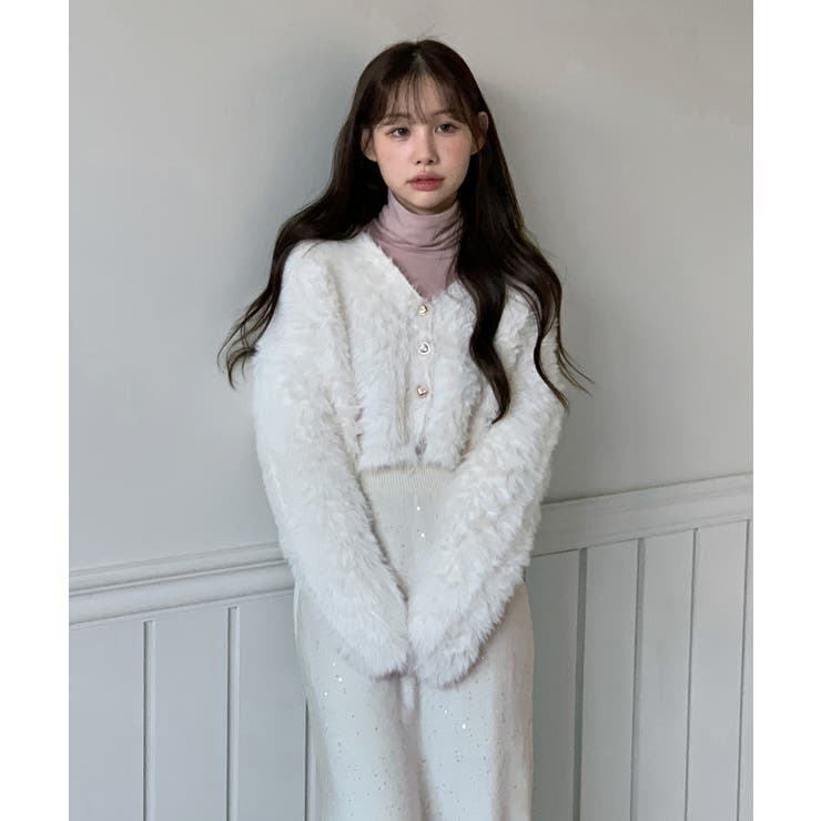 ハートキュービック ファー ニットカーディガン | by muni:r | 詳細画像1 