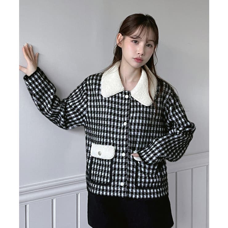 配色ポケット ハウンドトゥースニットジャケット 2025 | by muni:r | 詳細画像1 