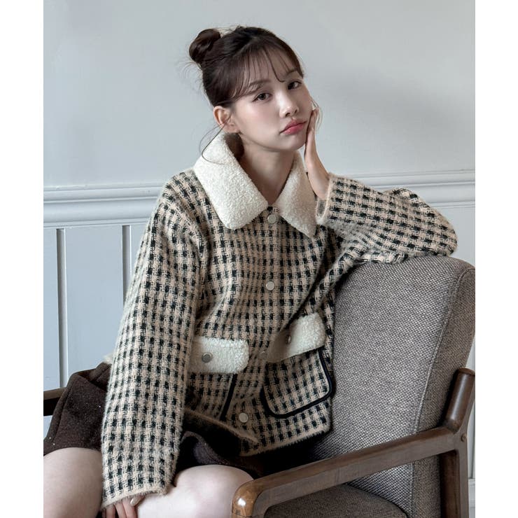 配色ポケット ハウンドトゥースニットジャケット 2025 | by muni:r | 詳細画像7 