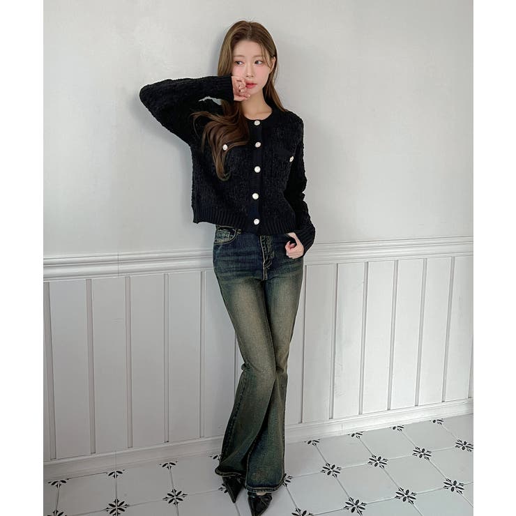 【着用動画あり 4色展開】フラワーボタンツイードニットカーディガン 2026 | by muni:r | 詳細画像12 
