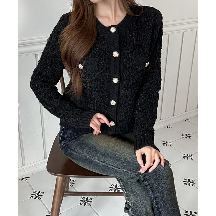 【着用動画あり 4色展開】フラワーボタンツイードニットカーディガン 2026 | by muni:r | 詳細画像13 