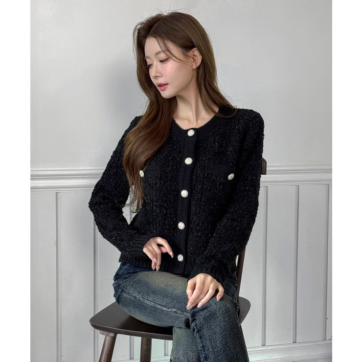 【着用動画あり 4色展開】フラワーボタンツイードニットカーディガン 2026 | by muni:r | 詳細画像14 