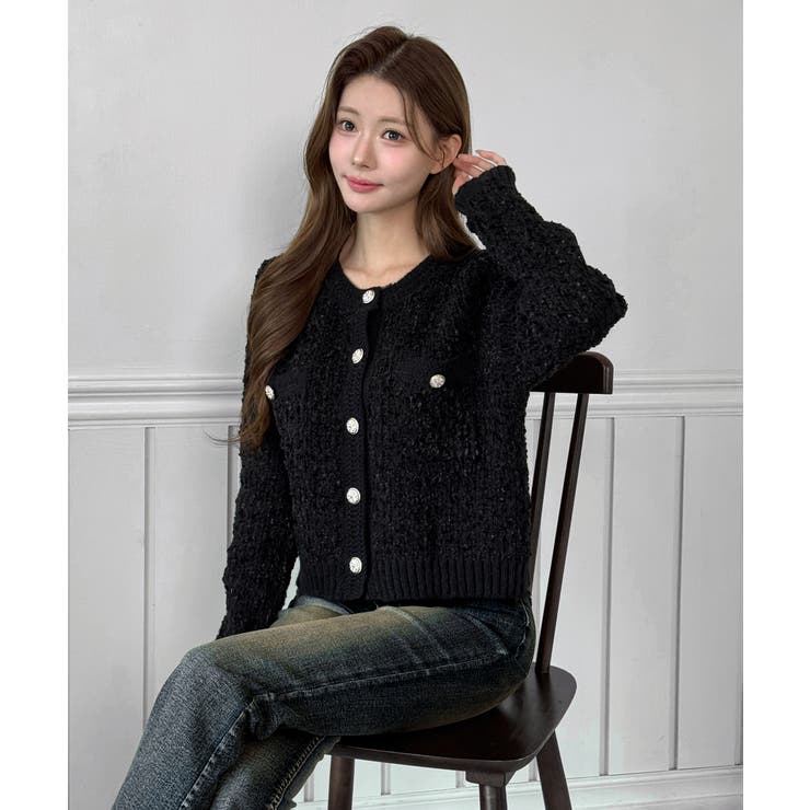 【着用動画あり 4色展開】フラワーボタンツイードニットカーディガン 2026 | by muni:r | 詳細画像15 