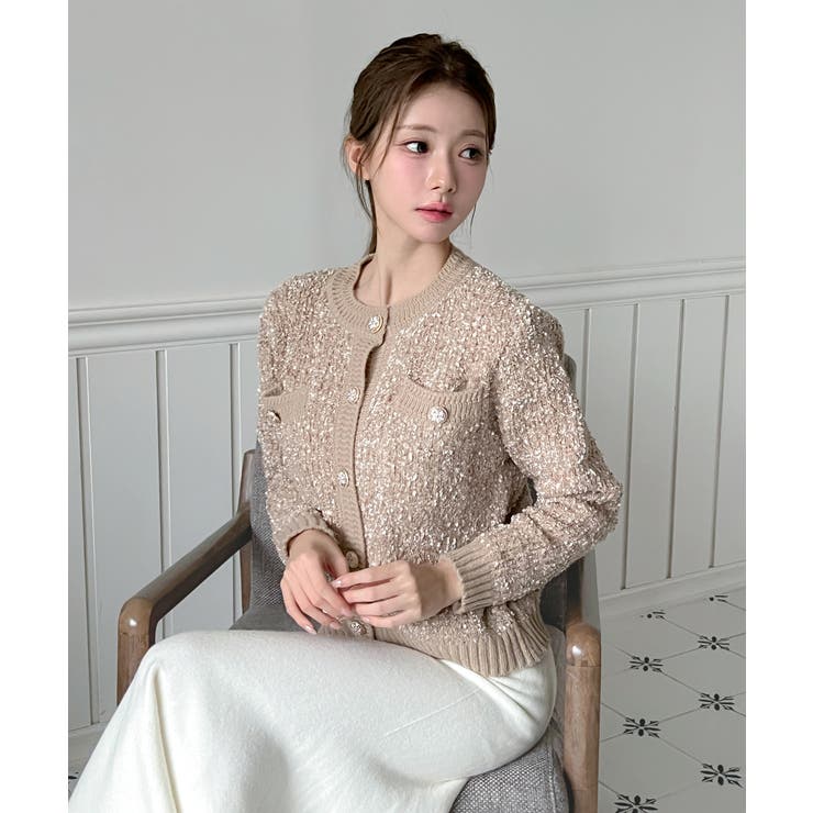 【着用動画あり 4色展開】フラワーボタンツイードニットカーディガン 2026 | by muni:r | 詳細画像23 