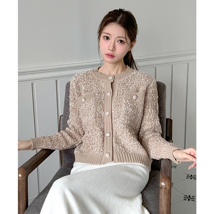 【着用動画あり 4色展開】フラワーボタンツイードニットカーディガン 2026 | by muni:r | 詳細画像24 