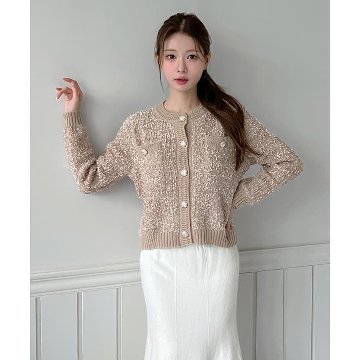 【着用動画あり 4色展開】フラワーボタンツイードニットカーディガン 2026 | by muni:r | 詳細画像28 