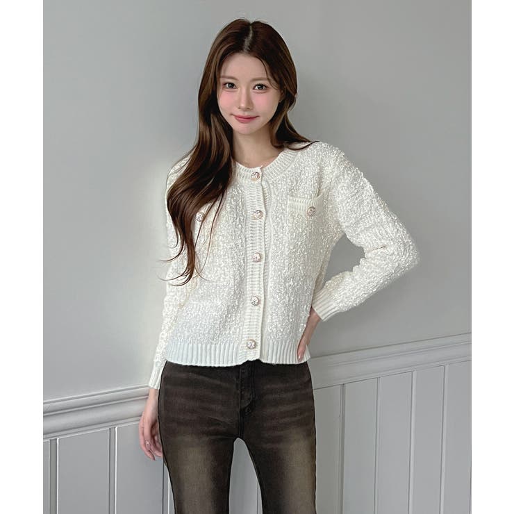 【着用動画あり 4色展開】フラワーボタンツイードニットカーディガン 2026 | by muni:r | 詳細画像3 