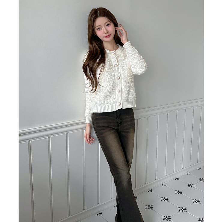 【着用動画あり 4色展開】フラワーボタンツイードニットカーディガン 2026 | by muni:r | 詳細画像4 