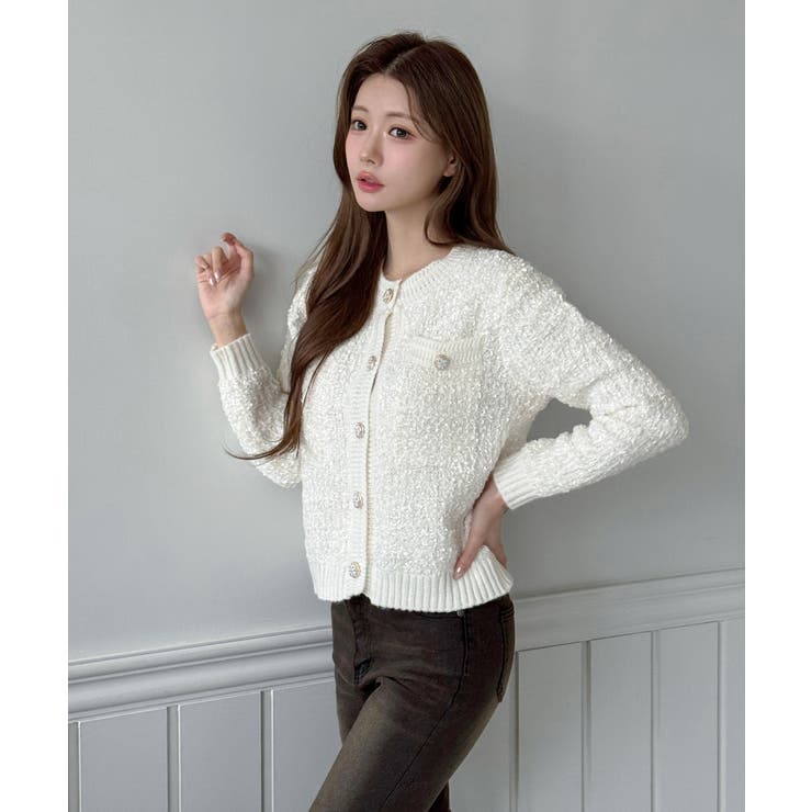 【着用動画あり 4色展開】フラワーボタンツイードニットカーディガン 2026 | by muni:r | 詳細画像5 