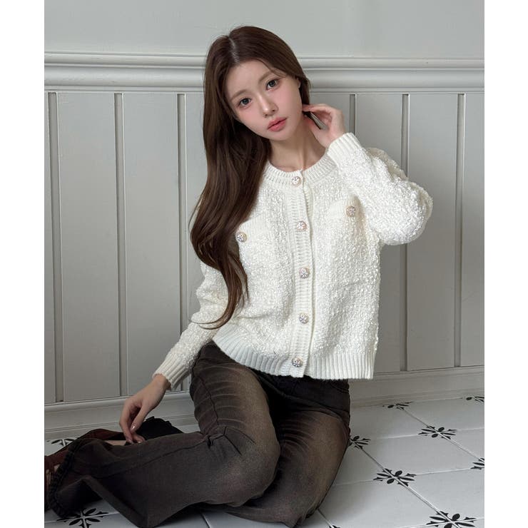 【着用動画あり 4色展開】フラワーボタンツイードニットカーディガン 2026 | by muni:r | 詳細画像6 