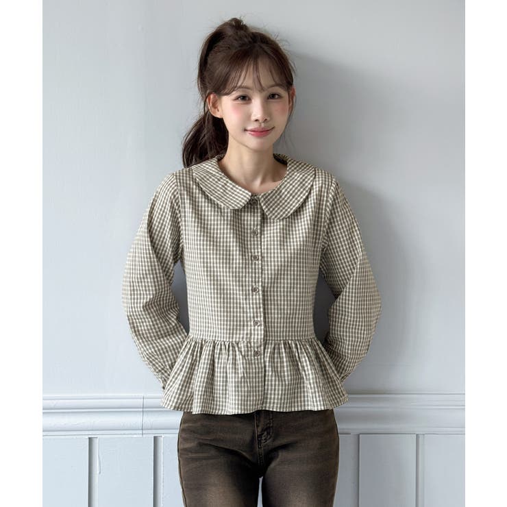 チェックペプラムカラーブラウス/2026 SS COLLECTION | by muni:r | 詳細画像1 
