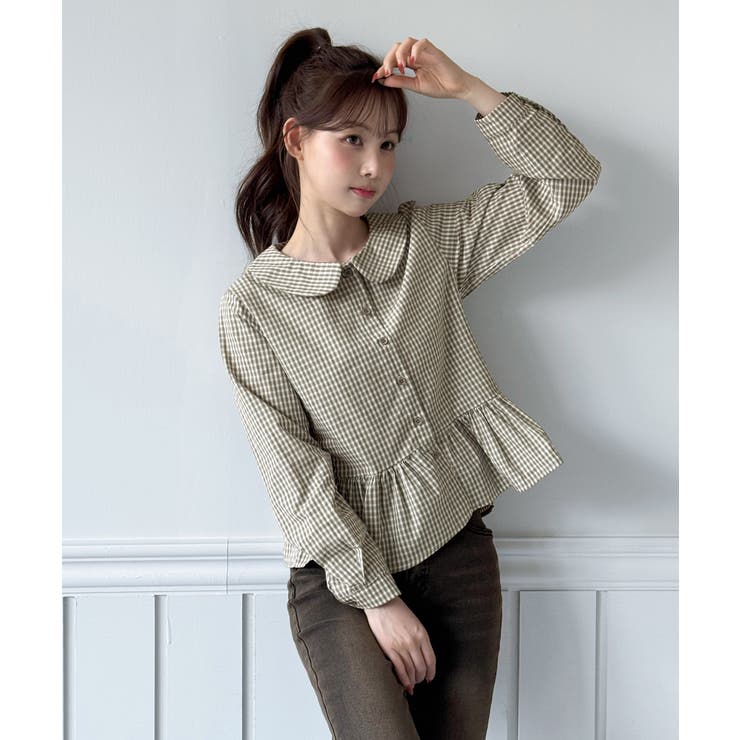 チェックペプラムカラーブラウス/2026 SS COLLECTION | by muni:r | 詳細画像2 