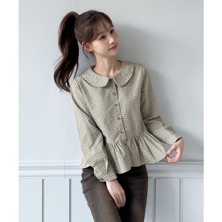 チェックペプラムカラーブラウス/2026 SS COLLECTION | by muni:r | 詳細画像3 