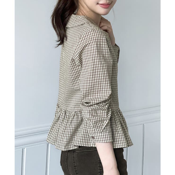 チェックペプラムカラーブラウス/2026 SS COLLECTION | by muni:r | 詳細画像4 