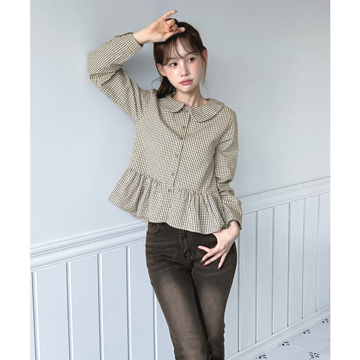チェックペプラムカラーブラウス/2026 SS COLLECTION | by muni:r | 詳細画像5 
