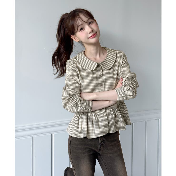 チェックペプラムカラーブラウス/2026 SS COLLECTION | by muni:r | 詳細画像6 