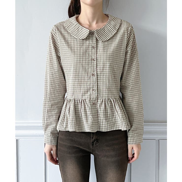チェックペプラムカラーブラウス/2026 SS COLLECTION | by muni:r | 詳細画像7 
