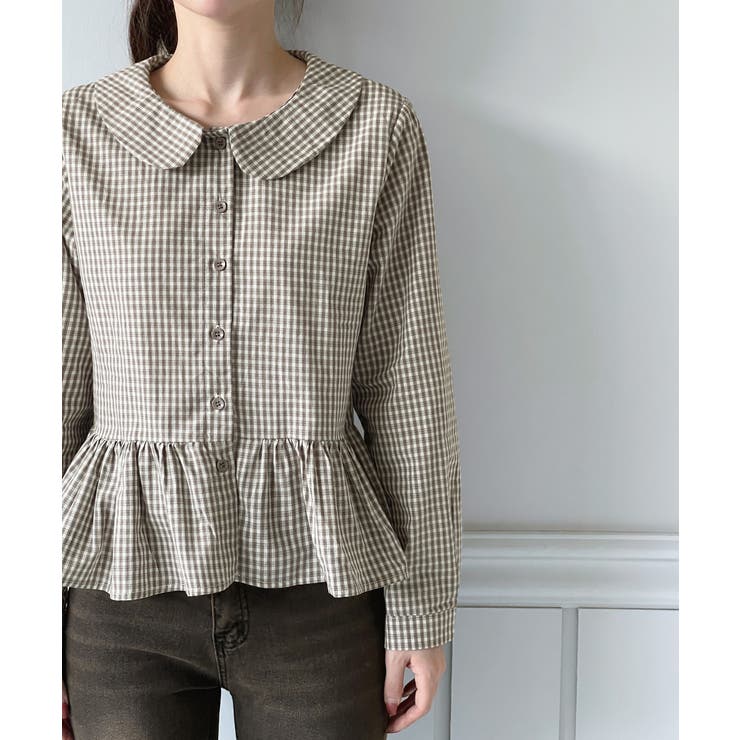 チェックペプラムカラーブラウス/2026 SS COLLECTION | by muni:r | 詳細画像8 