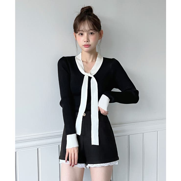 【2WAY】リボンタイ配色リブニット/2026 SS COLLECTION | by muni:r | 詳細画像1 