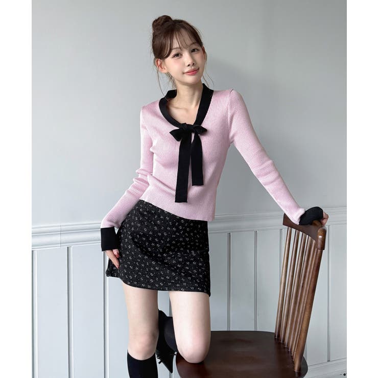 【2WAY】リボンタイ配色リブニット/2026 SS COLLECTION | by muni:r | 詳細画像10 