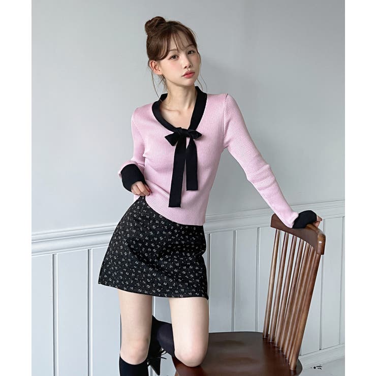 【2WAY】リボンタイ配色リブニット/2026 SS COLLECTION | by muni:r | 詳細画像11 