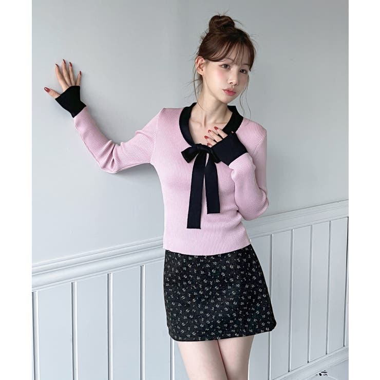 【2WAY】リボンタイ配色リブニット/2026 SS COLLECTION | by muni:r | 詳細画像14 