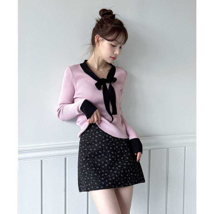 【2WAY】リボンタイ配色リブニット/2026 SS COLLECTION | by muni:r | 詳細画像15 