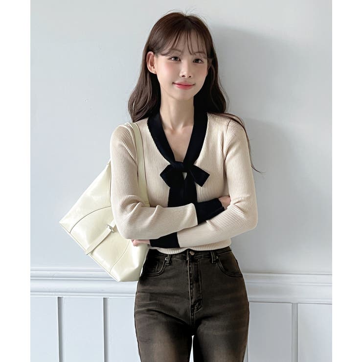 【2WAY】リボンタイ配色リブニット/2026 SS COLLECTION | by muni:r | 詳細画像17 