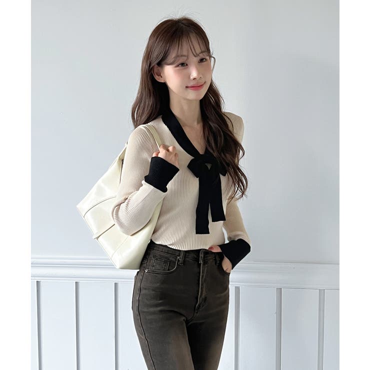 【2WAY】リボンタイ配色リブニット/2026 SS COLLECTION | by muni:r | 詳細画像18 