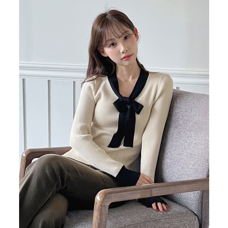 【2WAY】リボンタイ配色リブニット/2026 SS COLLECTION | by muni:r | 詳細画像21 