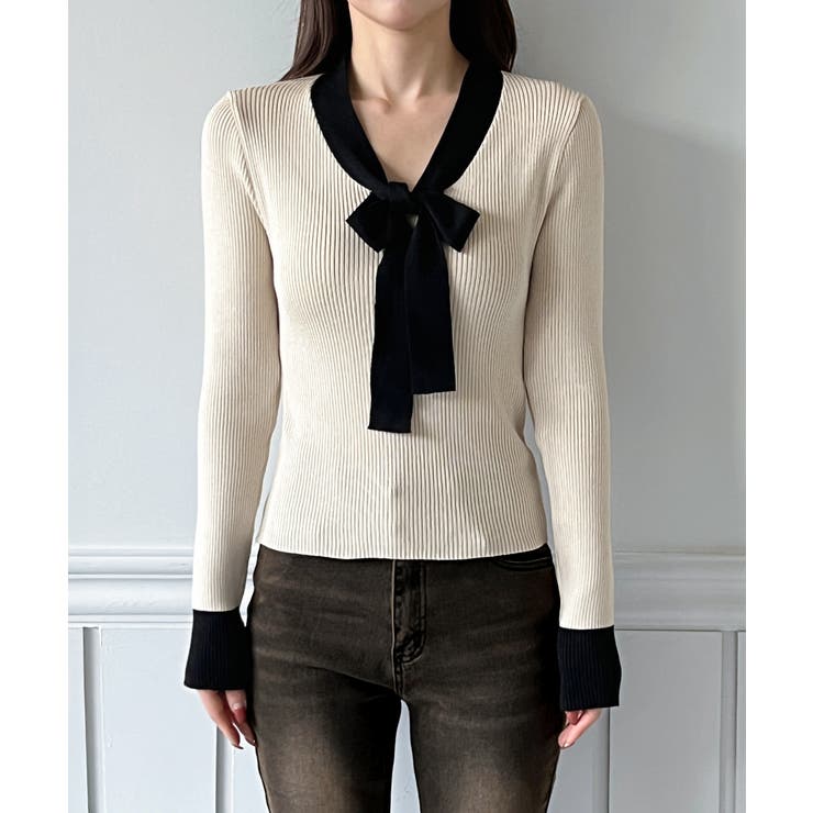 【2WAY】リボンタイ配色リブニット/2026 SS COLLECTION | by muni:r | 詳細画像24 