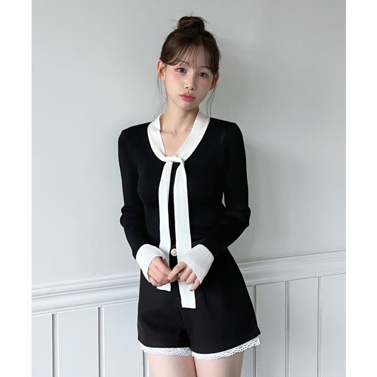 【2WAY】リボンタイ配色リブニット/2026 SS COLLECTION | by muni:r | 詳細画像3 