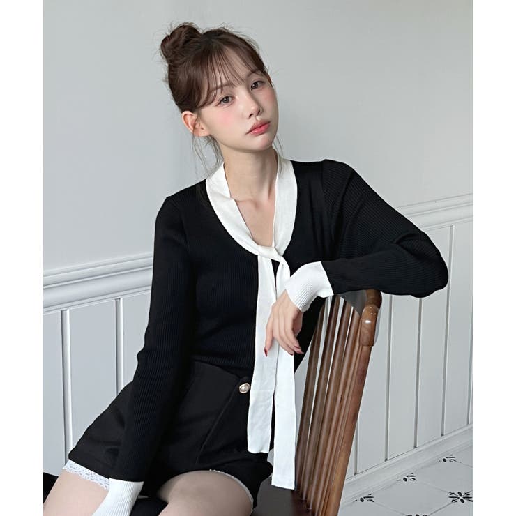 【2WAY】リボンタイ配色リブニット/2026 SS COLLECTION | by muni:r | 詳細画像8 