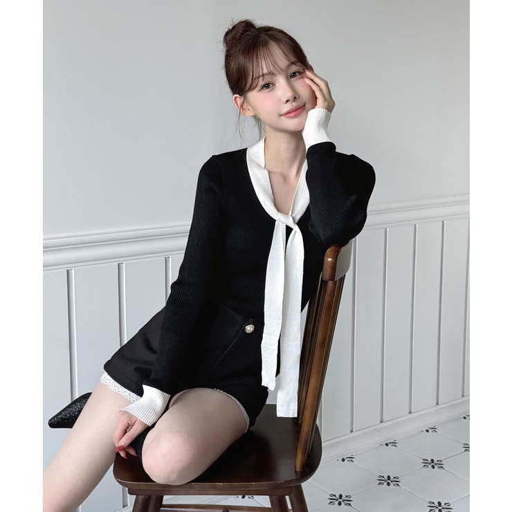 【2WAY】リボンタイ配色リブニット/2026 SS COLLECTION | by muni:r | 詳細画像9 