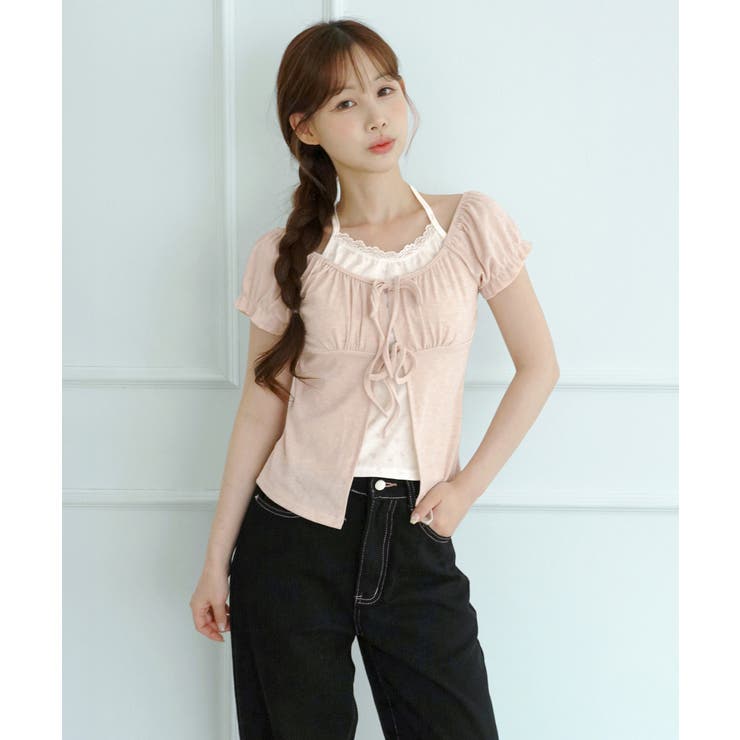 【選べる4色 着用動画あり】フラワーレースホルターレイヤードTシャツ 2026 | by muni:r | 詳細画像28 