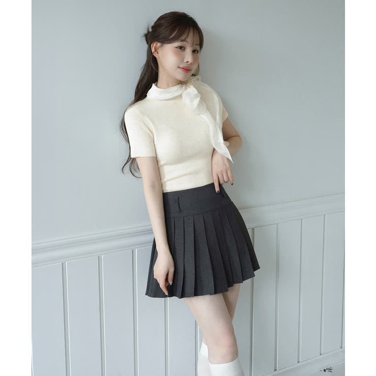 【2WAY 着用動画あり 4色展開】シフォンリボンストラップ半袖ニット | by muni:r | 詳細画像17 