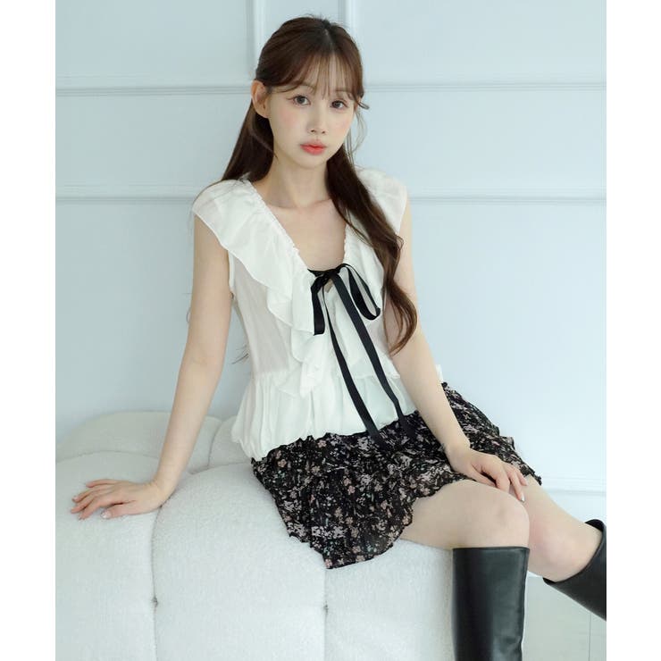 フリルVネックリボンペプラムブラウス/2026 SS COLLECTION | by muni:r | 詳細画像9 