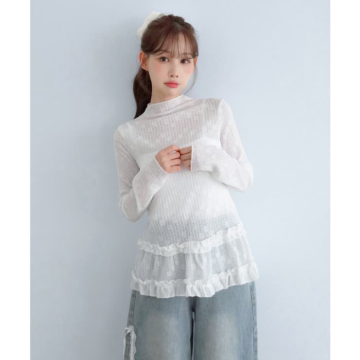 レースハイネック フリルTシャツ/2026 AW COLLECTION | by muni:r | 詳細画像1 