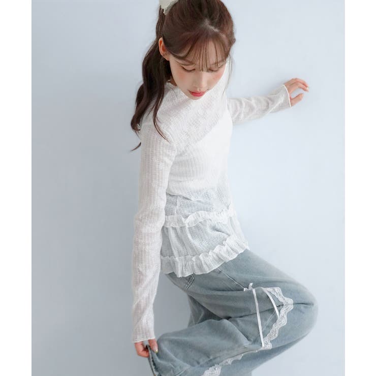 レースハイネック フリルTシャツ/2026 AW COLLECTION | by muni:r | 詳細画像7 