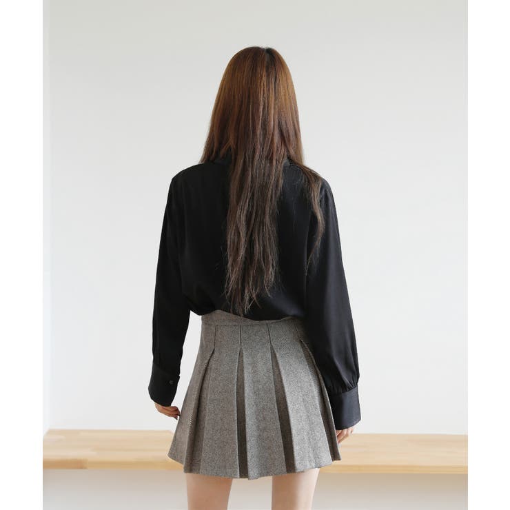 バンドカラー パフ袖 サテンブラウス | by muni:r | 詳細画像13 