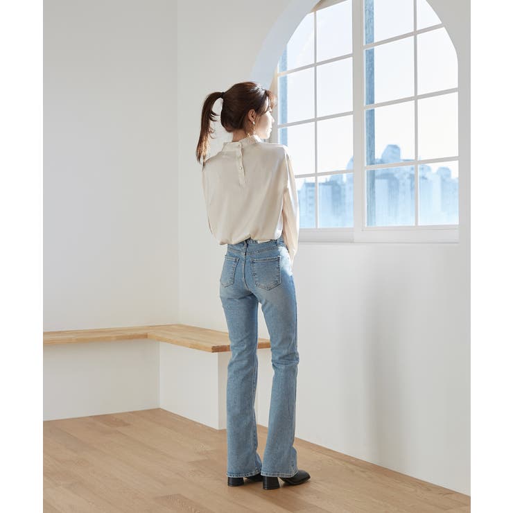 バンドカラー パフ袖 サテンブラウス | by muni:r | 詳細画像3 