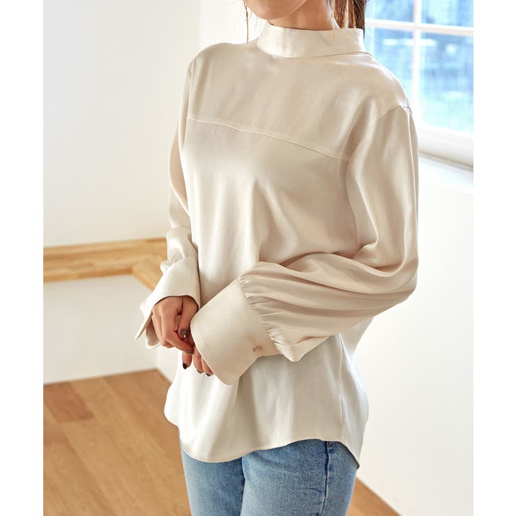 バンドカラー パフ袖 サテンブラウス | by muni:r | 詳細画像5 