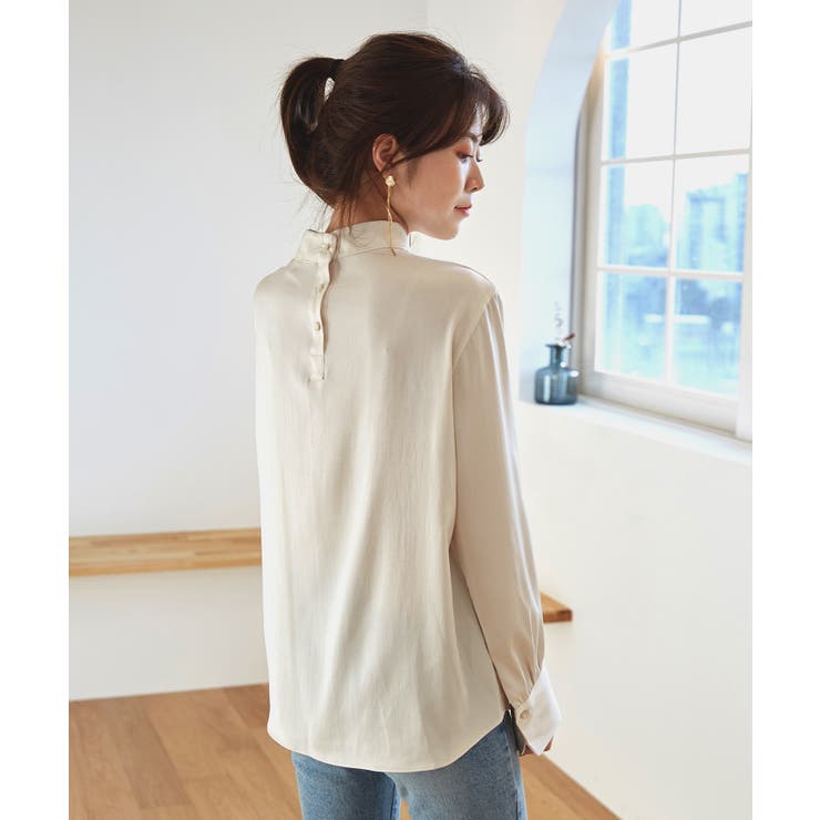 バンドカラー パフ袖 サテンブラウス | by muni:r | 詳細画像6 