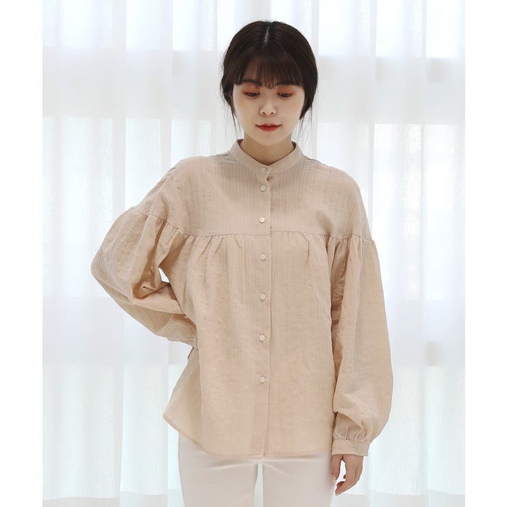 コットンストライプ シャーリングブラウス | by muni:r | 詳細画像2 