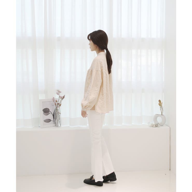 コットンストライプ シャーリングブラウス | by muni:r | 詳細画像6 