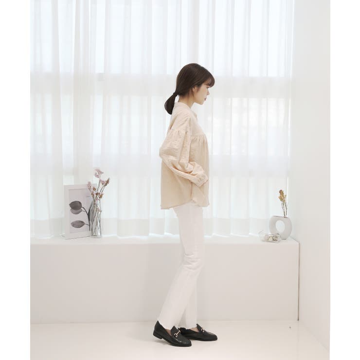 コットンストライプ シャーリングブラウス | by muni:r | 詳細画像8 